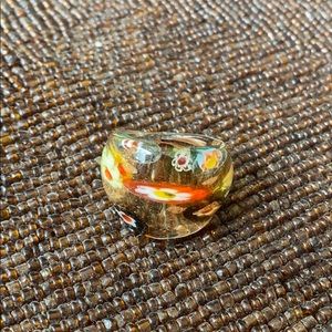 Unique and Colorful Flower Embedded Glass Ring